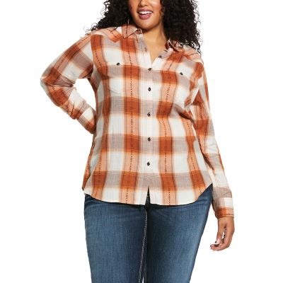 Ariat Western: REAL Billie Camisa Mujer - Naranjas / Blancas (GQVHY5421)